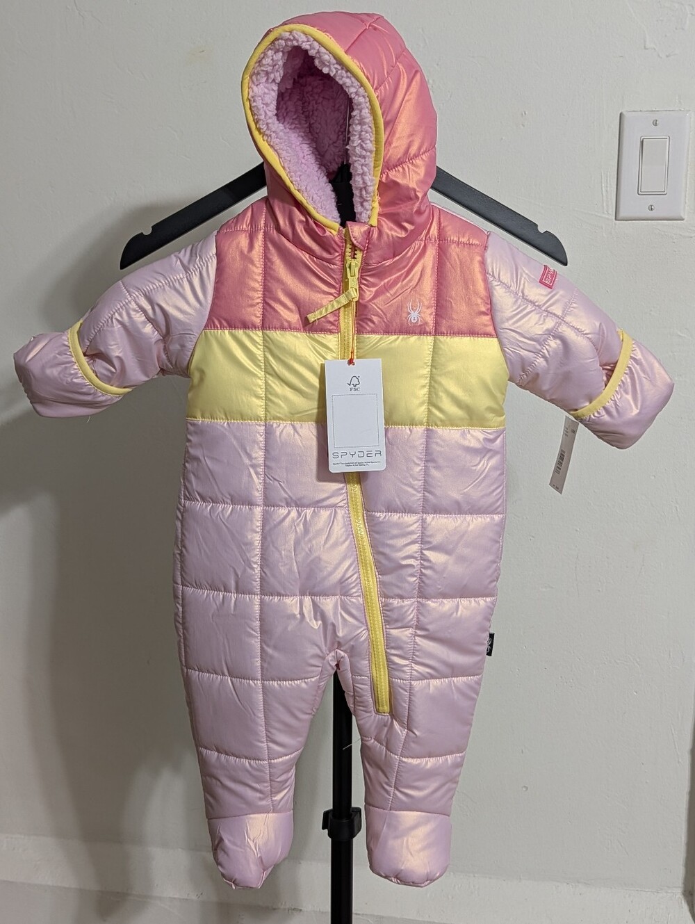 Spyder Infant Colorblock Puffer Bunting in Pink and Yellow